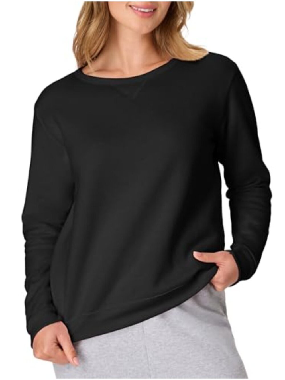 Hanes Womens Long Sleeve V-Neck Pullover Sweatshirt Mid-Weight Fleece